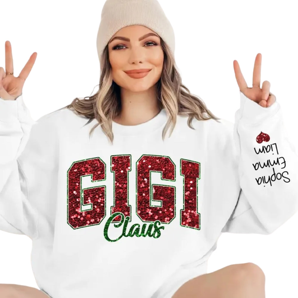 Custom Glitter Gigi Claus Sweatshirt, Custom Christmas Grandma Sweatshirt 2D0391