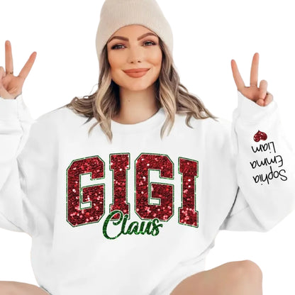 Custom Glitter Gigi Claus Sweatshirt, Custom Christmas Grandma Sweatshirt 2D0391