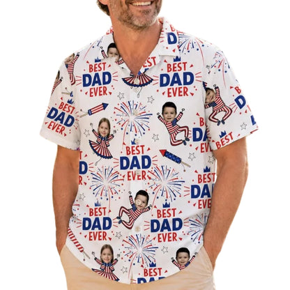 Best Dad Ever Custom Kid Face Hawaiian Shirt For Father Day 4th Of July, Custom Photo Father Day 4th Of July Hawaiian Shirts For Dad HE0225