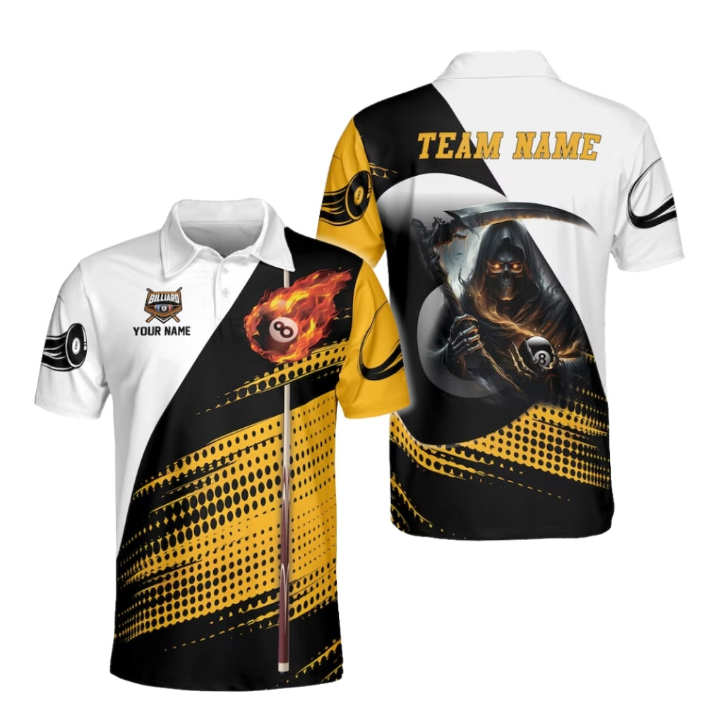 Custom Skull Black Yellow Billiard Men's Polo Shirt, Custom Skull Billiard Team Shirts BIE0042