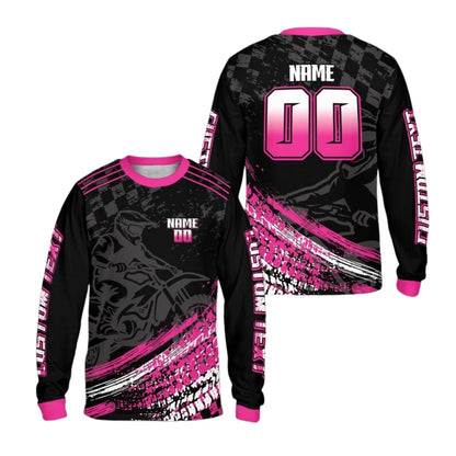 Custom Mens Black And Red Racing Motocross Long Sleeve Jersey, Custom Dirt Bike Jersey ME0061