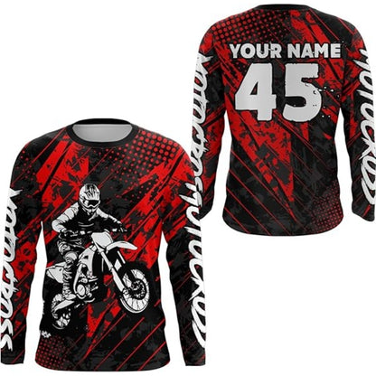 Custom Rider Red Motocross Racing Long Sleeve Jersey For Men, Custom Name And Number Motocross Shirts MZ0022