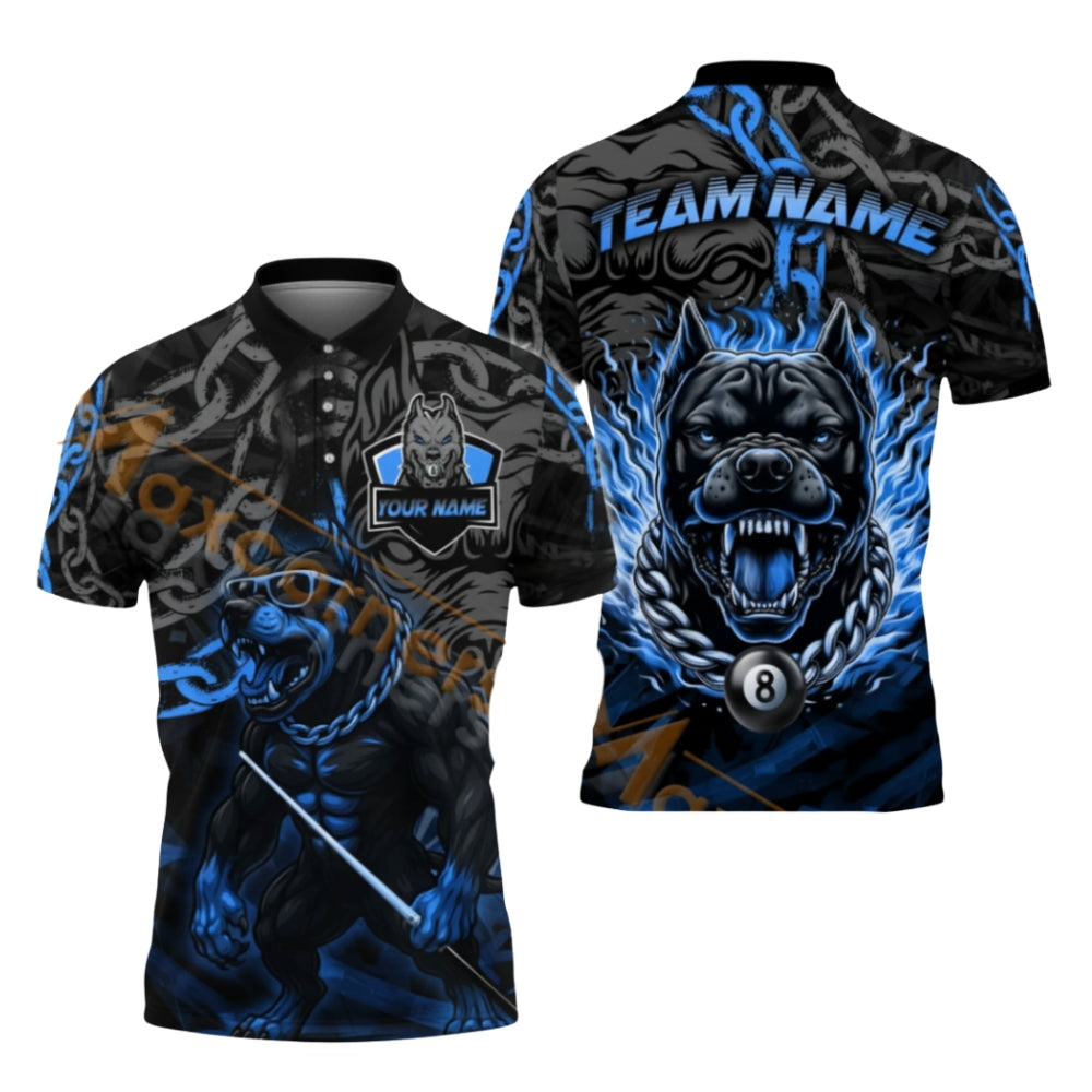 Custom Pitbull 8 Ball Billiard Men's Polo Shirts, Custom Pitbull Billiard Shirts For Team BIZ0271
