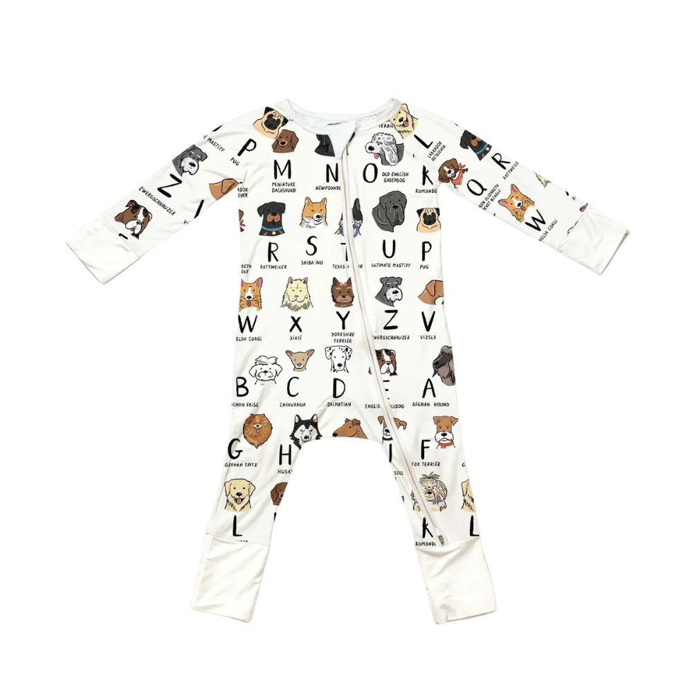 Dog Alphabet Baby Romper Convertible Zipper, Dog Lover Baby Romper Convertible BB0826