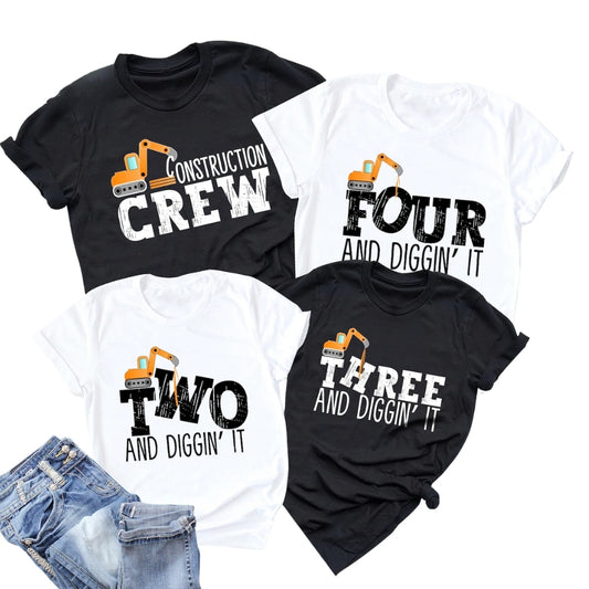 Custom Construction Crew Matching Family T Shirts, Personalized Construction Birthday Family Shirts ET0438