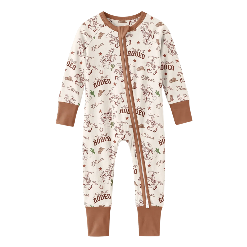 My First Rodeo Custom First Birthday Baby Romper Convertible Zippy, Custom Wetern 1st Birthday Baby Convertible Romper BB0889