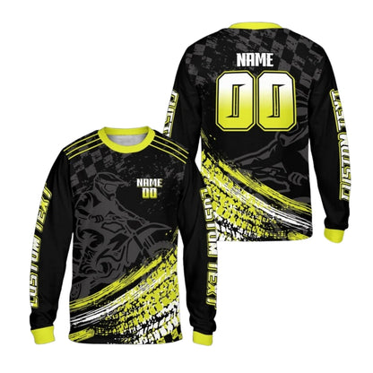 Custom Mens Black And Red Racing Motocross Long Sleeve Jersey, Custom Dirt Bike Jersey ME0061