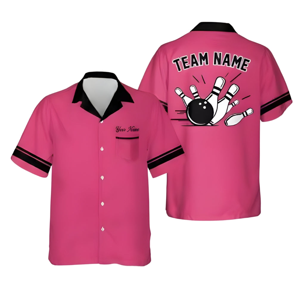 Custom Pink Vintage Hawaiian Bowling Shirt For Men Women, Custom Vintage Bowling Team Shirts BE0147
