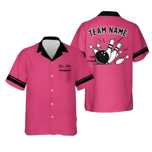 Custom Pink Vintage Hawaiian Bowling Shirt For Men Women, Custom Vintage Bowling Team Shirts BE0147