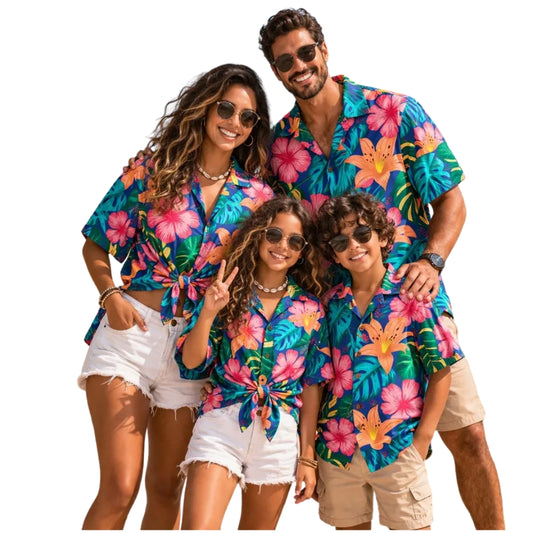 Matching Tropical Family Hawaiian Shirts, Floral Hawaiian Family Shirts For Beach Vacation ET0538