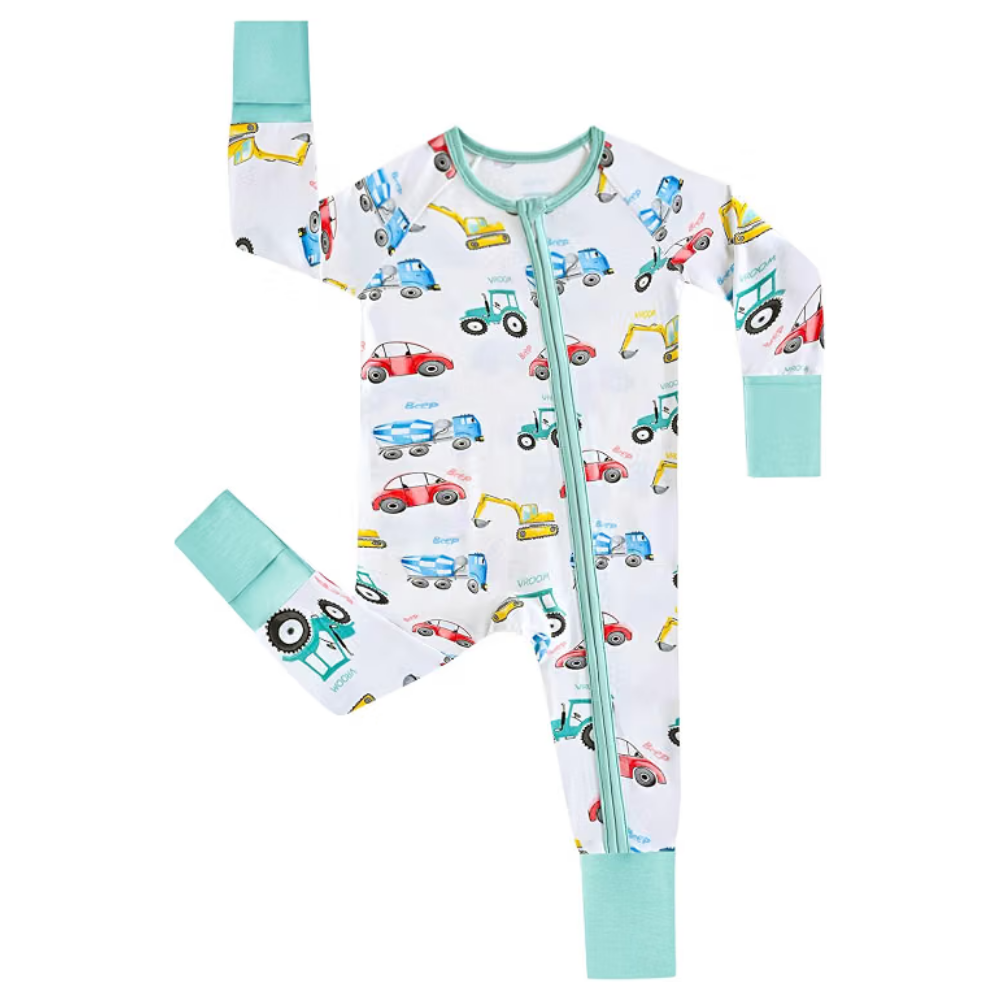 Car Tractor Excavator Baby Convertible Zipper Romper, Vehicle Baby Romper Comvertible BB0601