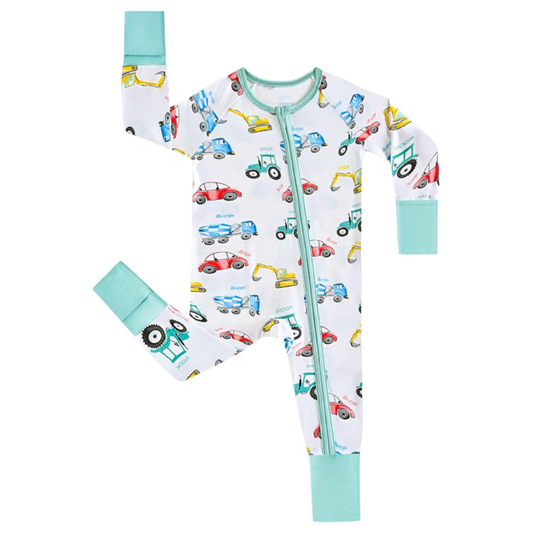 Car Tractor Excavator Baby Convertible Zipper Romper, Vehicle Baby Romper Comvertible BB0601