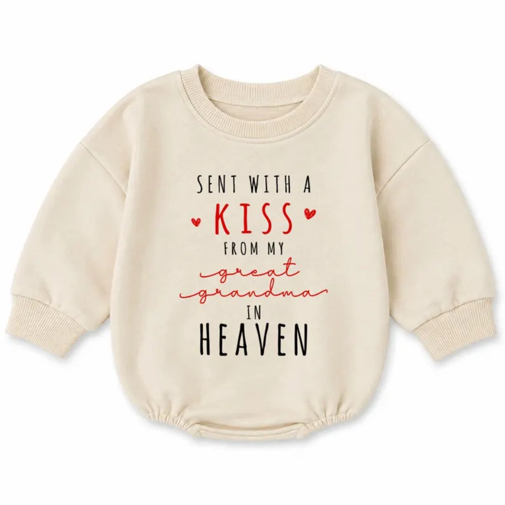Sent With A Kiss From My Great Grandma Baby Romper Sweatshirt, Grandma Memorial Baby Romper Sweater BB0945