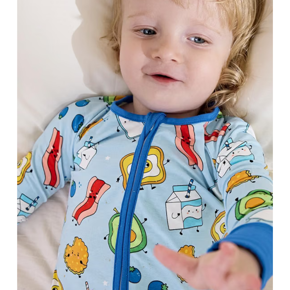 Breakfast Food Blue Baby Romper Convertible Zipper, Food Baby Romper Convertible BB0421