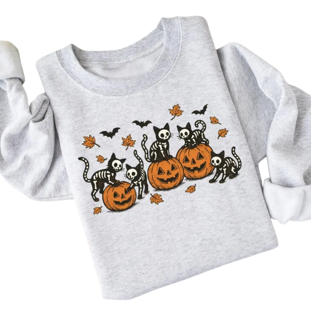 Halloween Black Cat Sweatshirt, Halloween Sweatshirt For Cat Lover 2D0945