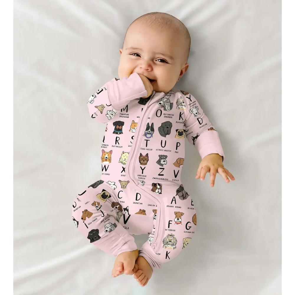 Dog Alphabet Baby Romper Convertible Zipper, Dog Lover Baby Romper Convertible BB0826