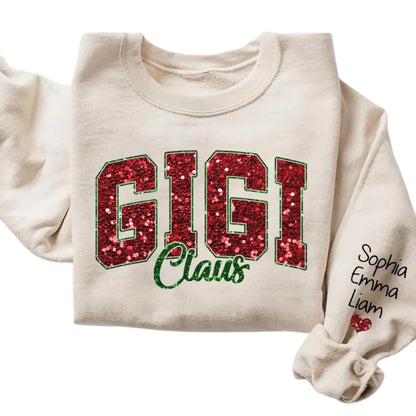 Custom Glitter Gigi Claus Sweatshirt, Custom Christmas Grandma Sweatshirt 2D0391