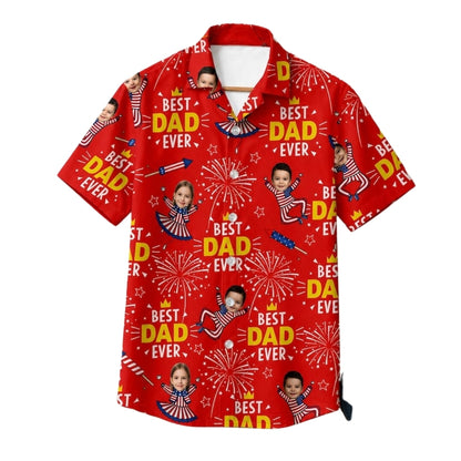 Best Dad Ever Custom Kid Face Hawaiian Shirt For Father Day 4th Of July, Custom Photo Father Day 4th Of July Hawaiian Shirts For Dad HE0225
