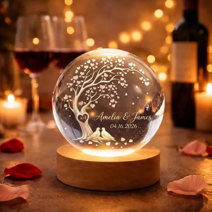Personalized Couple Name And Date Crystal Ball Led Night Light, Custom Couple Night Light WD0372