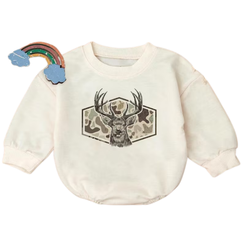 Camo Deer Hunting Baby Romper Sweatshirt, Hunting Baby Romper Sweater BB0471