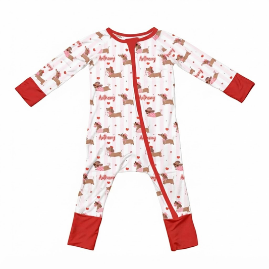 Custom Dachshund Dog Baby Convetible Zippy Romper For Valentine, Custom Dachshund Lover Convertible Baby Romper BB0890