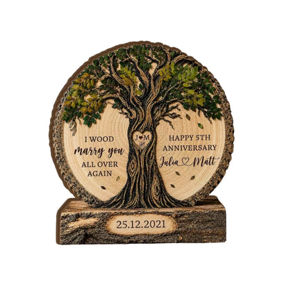I Wood Marry You All Over Again Custom 5th Wedding Anniversary Layer Wooden Plaque, Custom 5 Years Wedding Wooden Block Keepsake WD0888