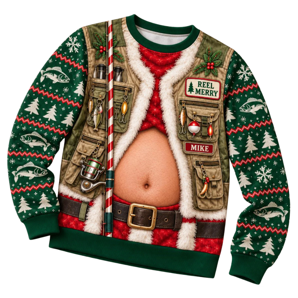 Custom Funny Fishing Christmas 3D Sweatshirt For Men, Custom Fishing Lover Sweatshirt For Christmas 2D1153