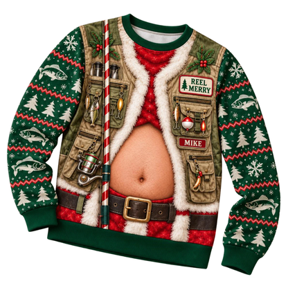 Custom Funny Fishing Christmas 3D Sweatshirt For Men, Custom Fishing Lover Sweatshirt For Christmas 2D1153