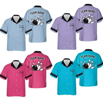 Custom Pink Vintage Hawaiian Bowling Shirt For Men Women, Custom Vintage Bowling Team Shirts BE0147