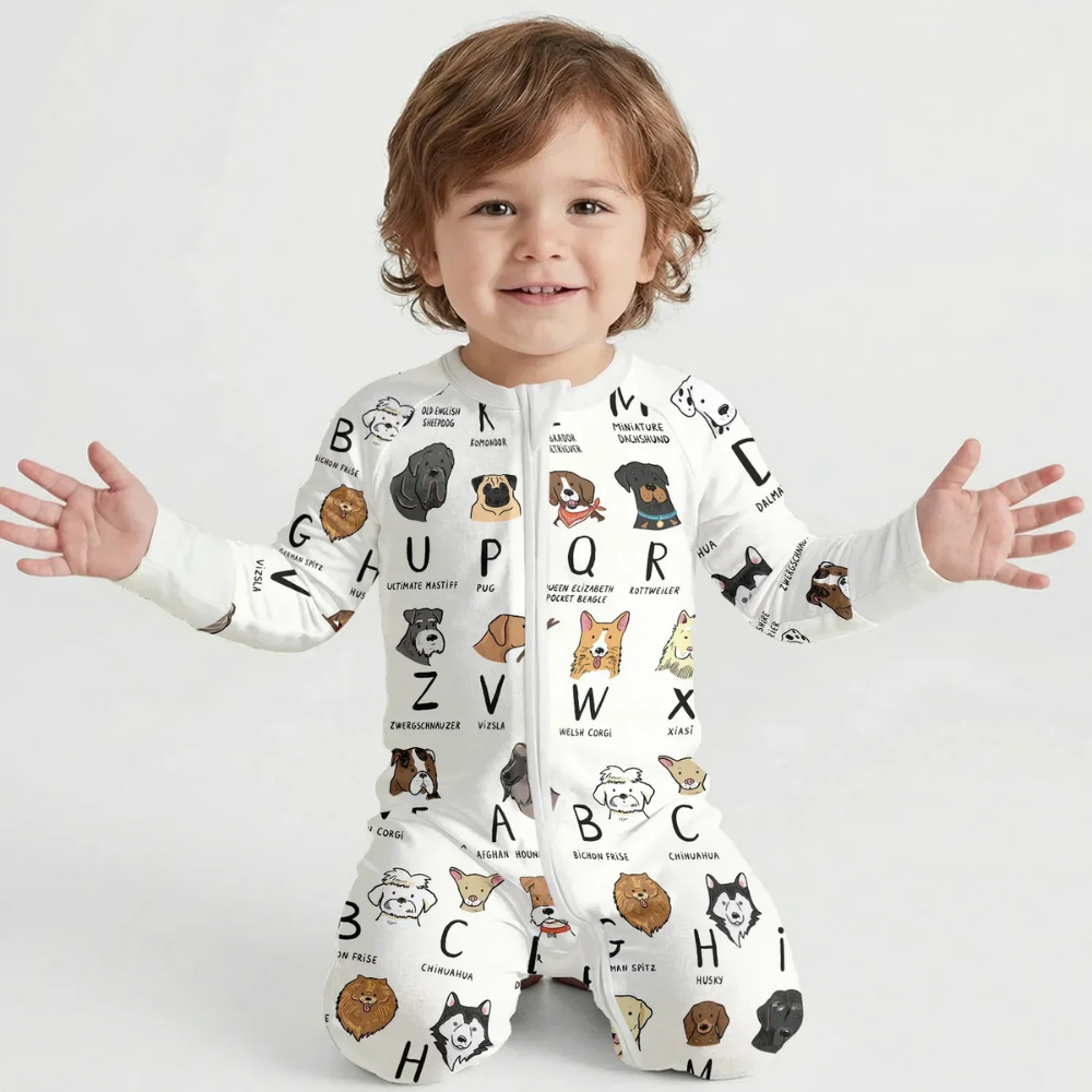 Dog Alphabet Baby Romper Convertible Zipper, Dog Lover Baby Romper Convertible BB0826