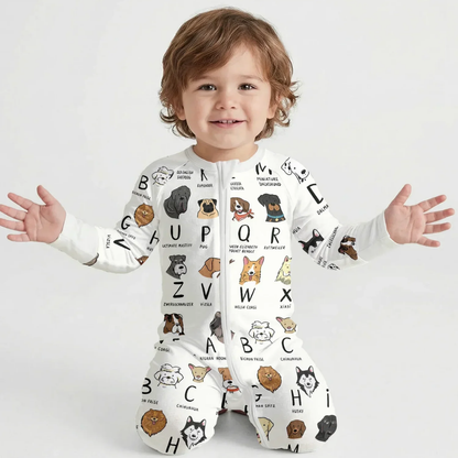 Dog Alphabet Baby Romper Convertible Zipper, Dog Lover Baby Romper Convertible BB0826
