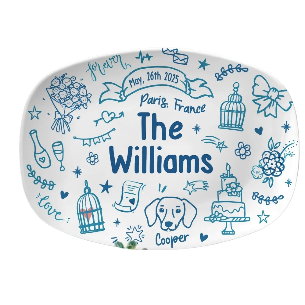 Custom Wedding Platter For Bride and Groom, Personalized Wedding Bridal Shower Engaged Platter WD0043