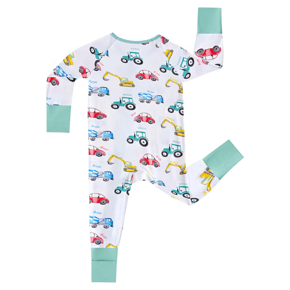 Car Tractor Excavator Baby Convertible Zipper Romper, Vehicle Baby Romper Comvertible BB0601