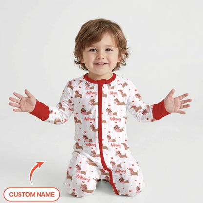 Custom Dachshund Dog Baby Convetible Zippy Romper For Valentine, Custom Dachshund Lover Convertible Baby Romper BB0890
