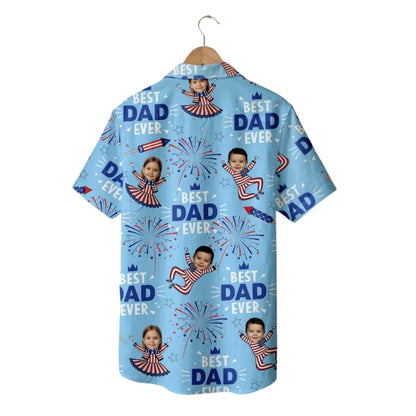 Best Dad Ever Custom Kid Face Hawaiian Shirt For Father Day 4th Of July, Custom Photo Father Day 4th Of July Hawaiian Shirts For Dad HE0225