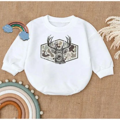 Camo Deer Hunting Baby Romper Sweatshirt, Hunting Baby Romper Sweater BB0471