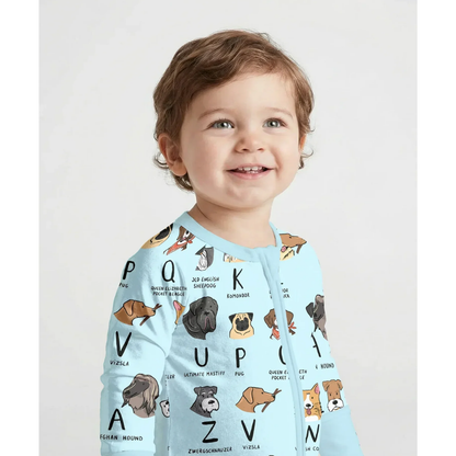 Dog Alphabet Baby Romper Convertible Zipper, Dog Lover Baby Romper Convertible BB0826