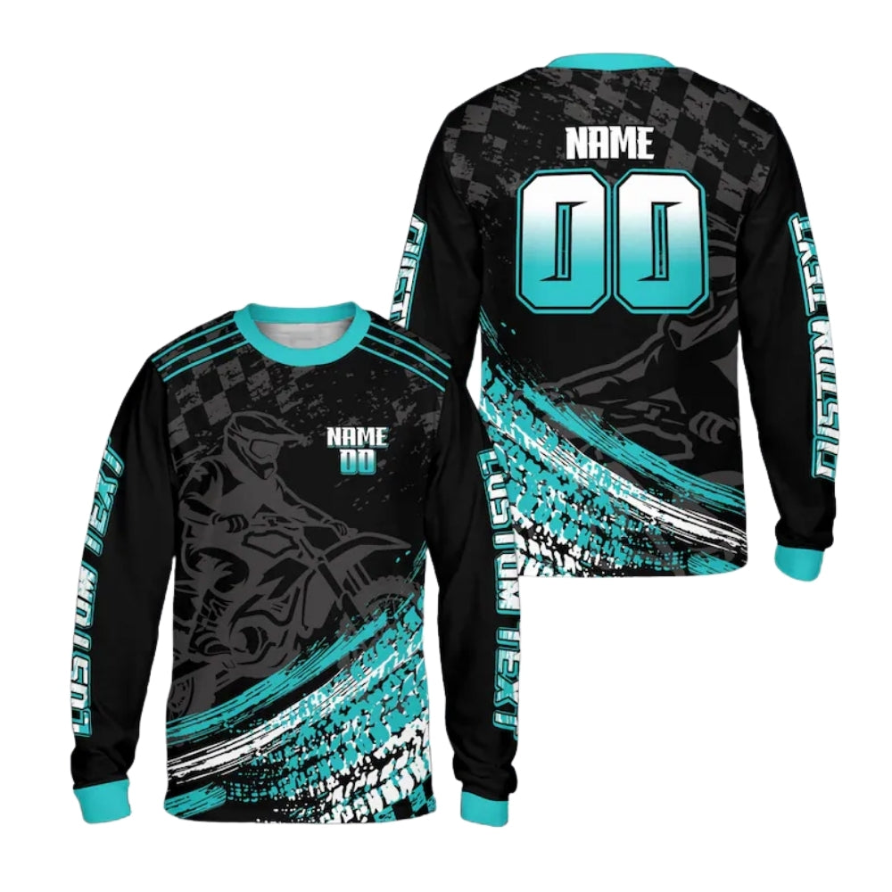 Custom Mens Black And Red Racing Motocross Long Sleeve Jersey, Custom Dirt Bike Jersey ME0061