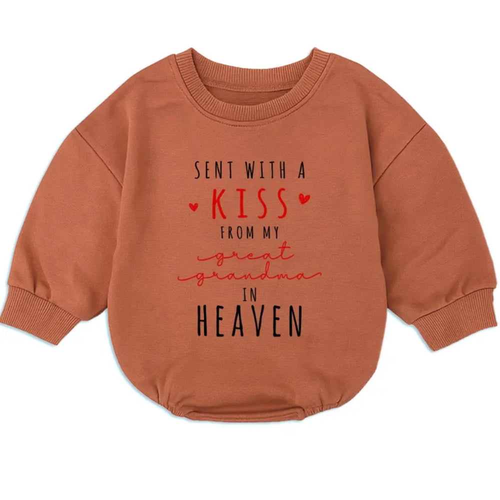 Sent With A Kiss From My Great Grandma Baby Romper Sweatshirt, Grandma Memorial Baby Romper Sweater BB0945
