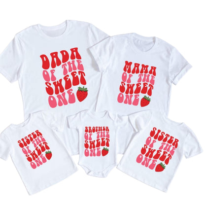 Dada Mama Sweet One 1st Birthday Strawberry Matching Family T Shirt, Peronalized Berry 1st Birthday Family Shirts ET1081