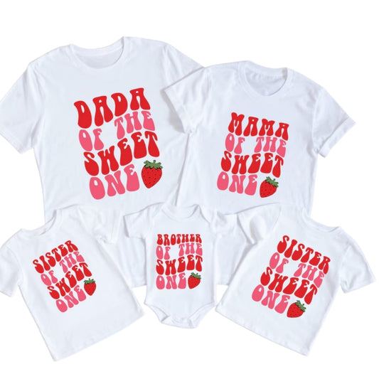Dada Mama Sweet One 1st Birthday Strawberry Matching Family T Shirt, Peronalized Berry 1st Birthday Family Shirts ET1081