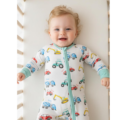 Car Tractor Excavator Baby Convertible Zipper Romper, Vehicle Baby Romper Comvertible BB0601