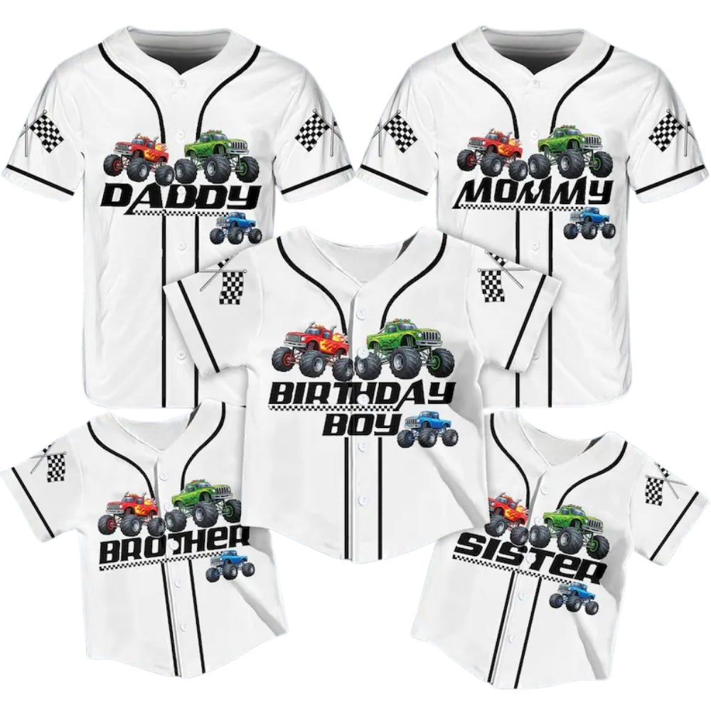 Custom Truck Birthday Boy Matching Family Baseball Jersey, Custom Birthday Construction Baseball Shirts For Family ET0715