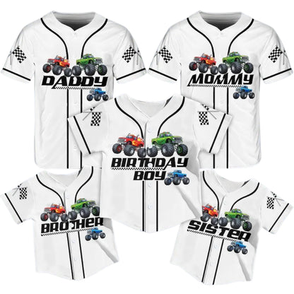 Custom Truck Birthday Boy Matching Family Baseball Jersey, Custom Birthday Construction Baseball Shirts For Family ET0715