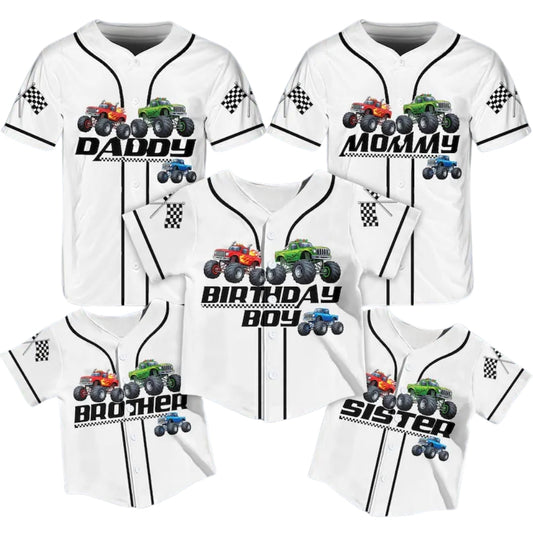 Custom Truck Birthday Boy Matching Family Baseball Jersey, Custom Birthday Construction Baseball Shirts For Family ET0715