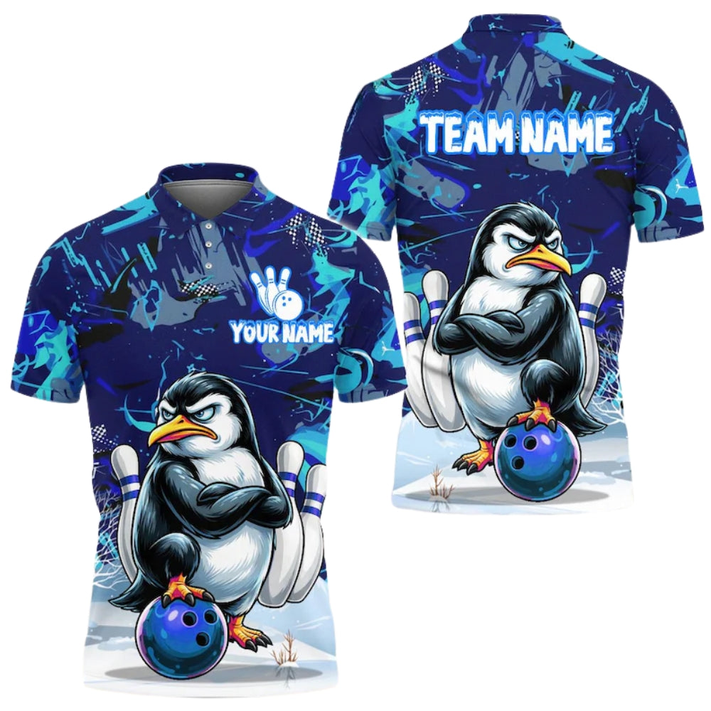 Custom Angry Penguin Bowling Polo Shirt For Men, Custom Penguin Bowling Team Shirts BE0148