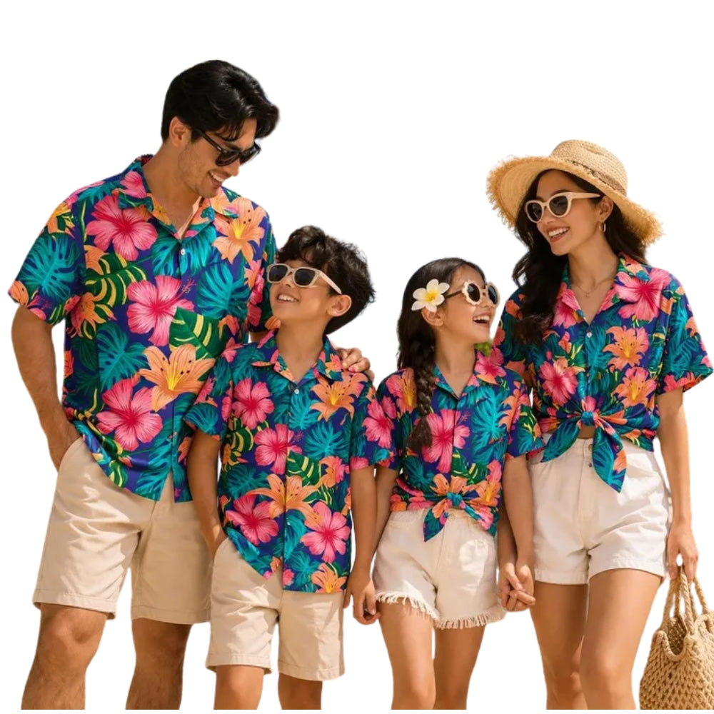 Matching Tropical Family Hawaiian Shirts, Floral Hawaiian Family Shirts For Beach Vacation ET0538