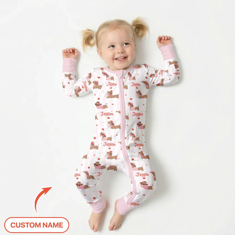 Custom Dachshund Dog Baby Convetible Zippy Romper For Valentine, Custom Dachshund Lover Convertible Baby Romper BB0890