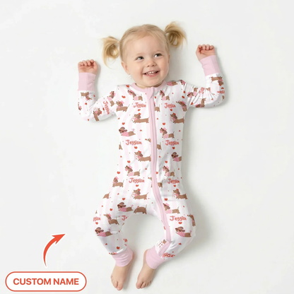 Custom Dachshund Dog Baby Convetible Zippy Romper For Valentine, Custom Dachshund Lover Convertible Baby Romper BB0890