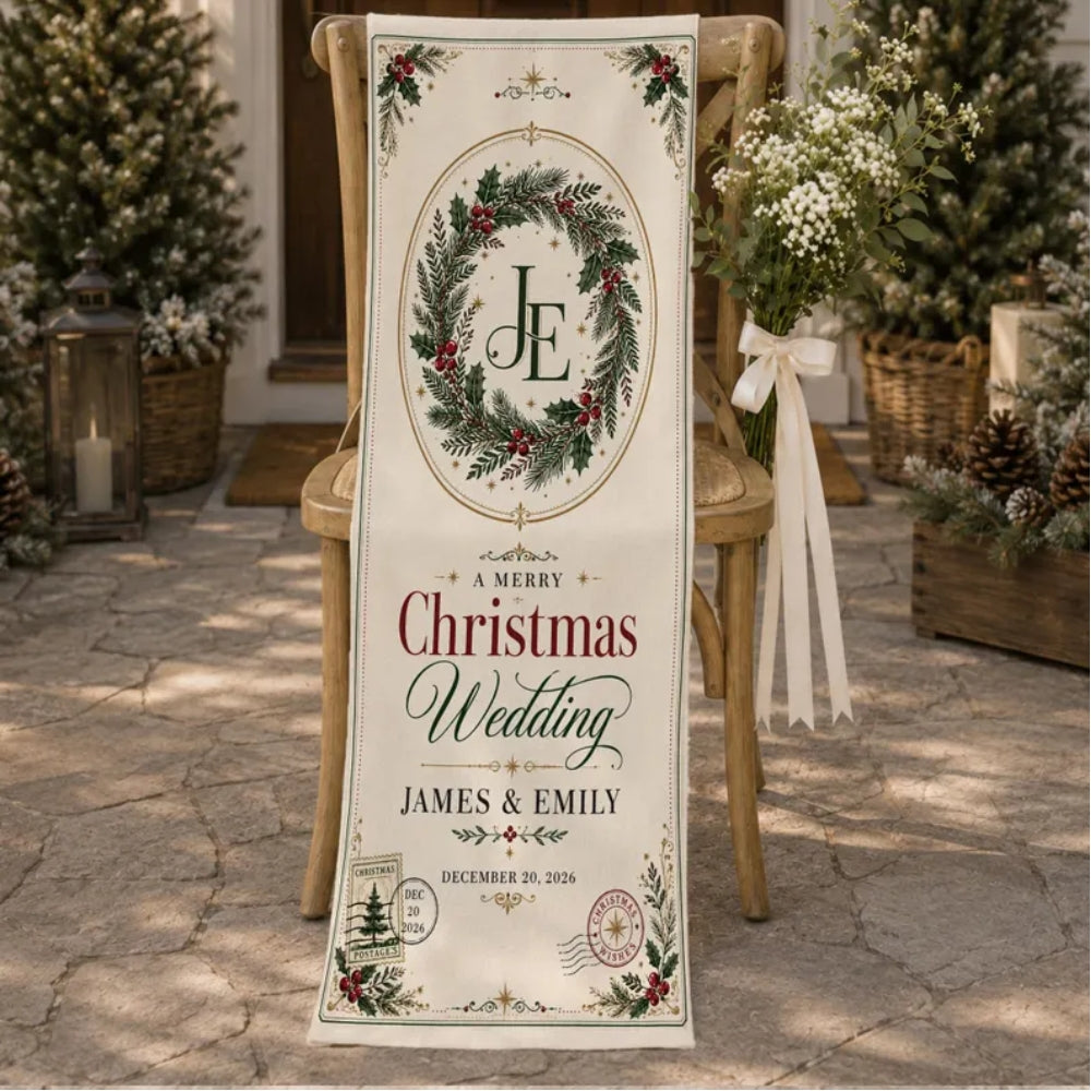 A Merry Christmas Wedding Custom Fabric Welcome Banner, Personalized Christmas Wedding Welcome Sign WD0989